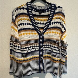 Marc New York Navy and Yellow Striped Cardigan